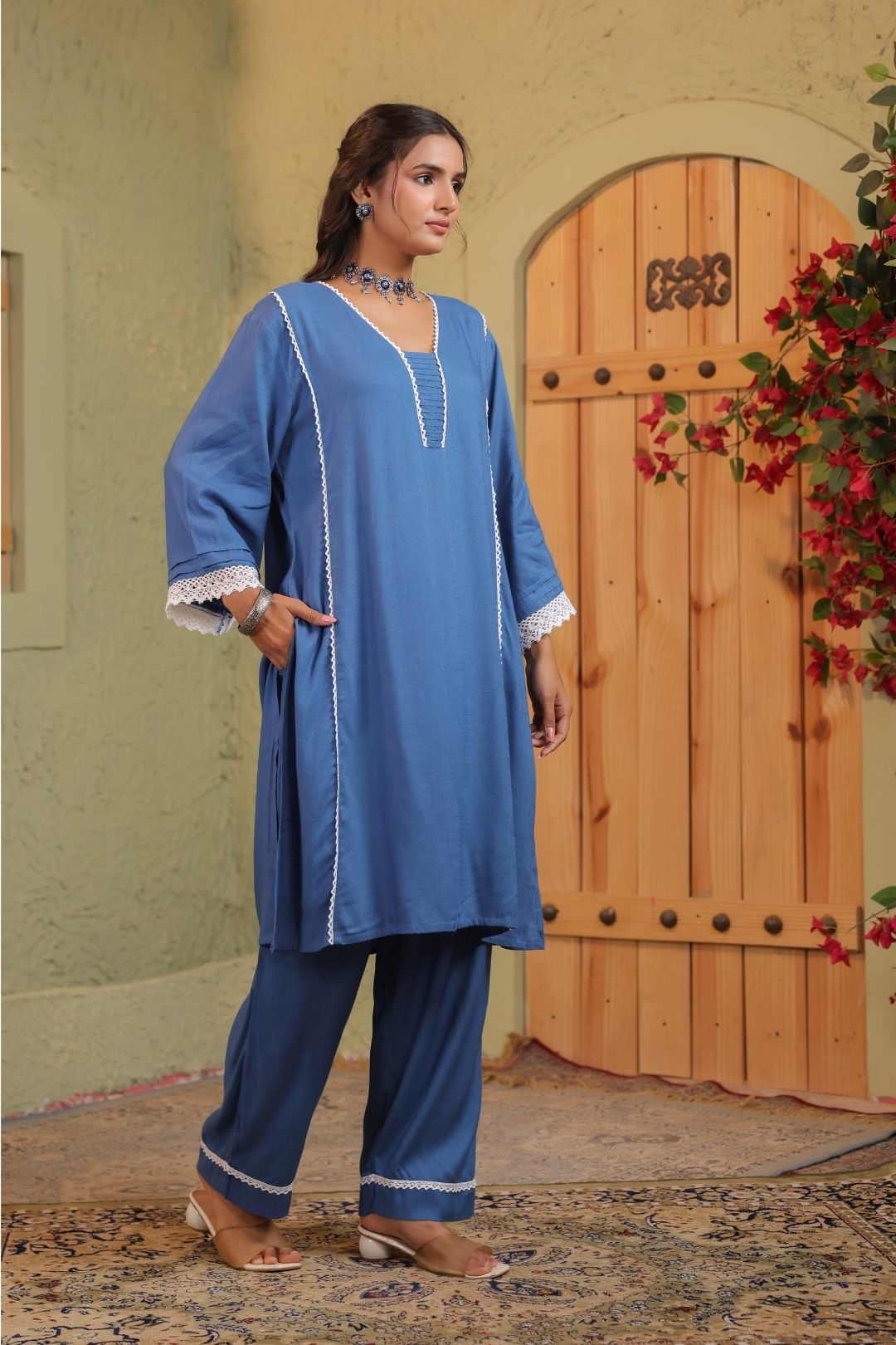 Blue Straight Fit Co-ords Set for Women