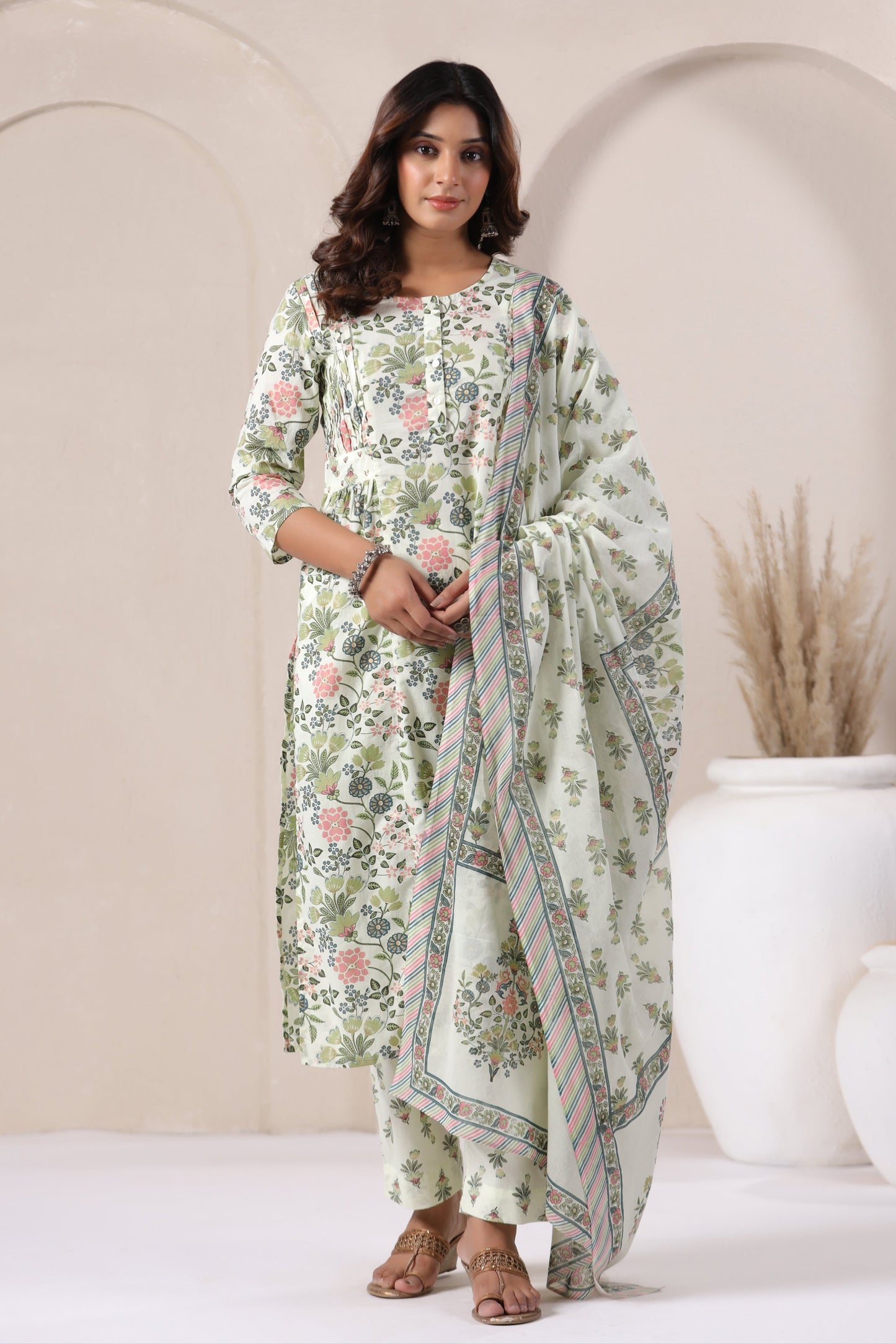 Sage Cotton Kurta Set Front