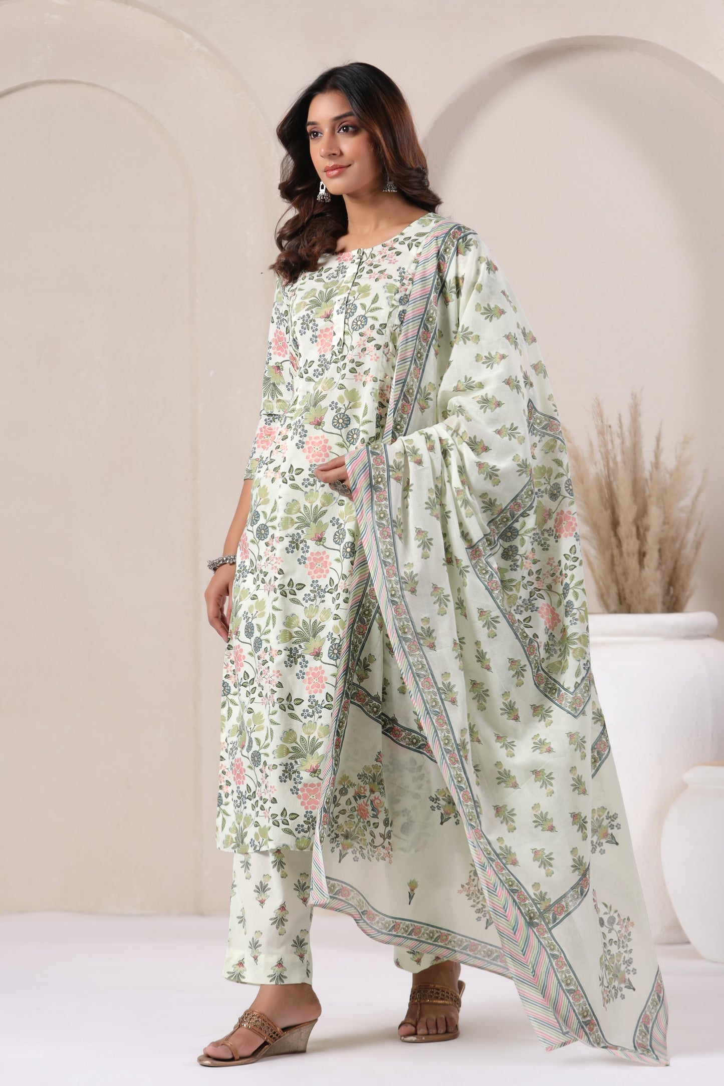 Sage Cotton Kurta Set Side 1