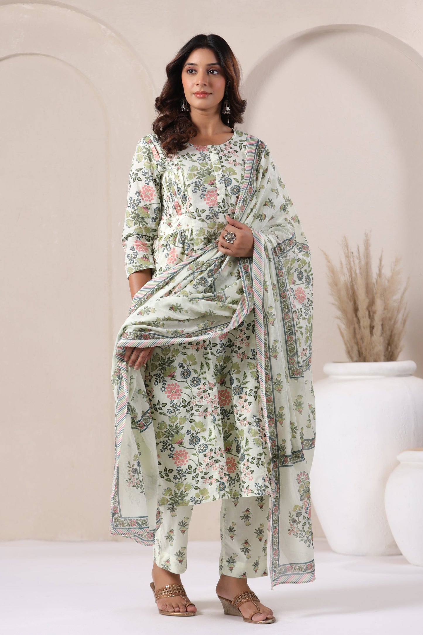Sage Cotton Kurta Set Front1
