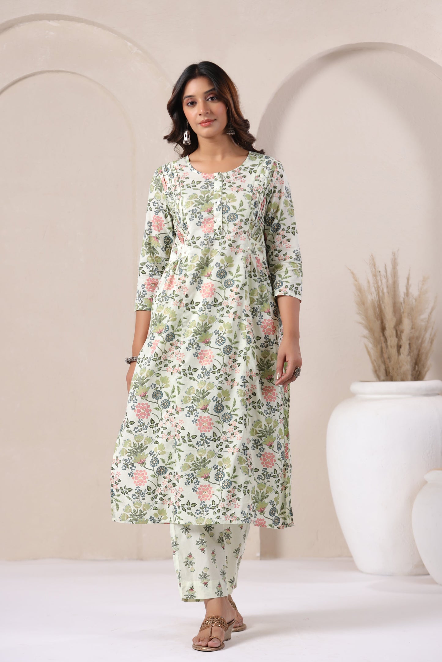 Sage Cotton Kurta Set Side 2