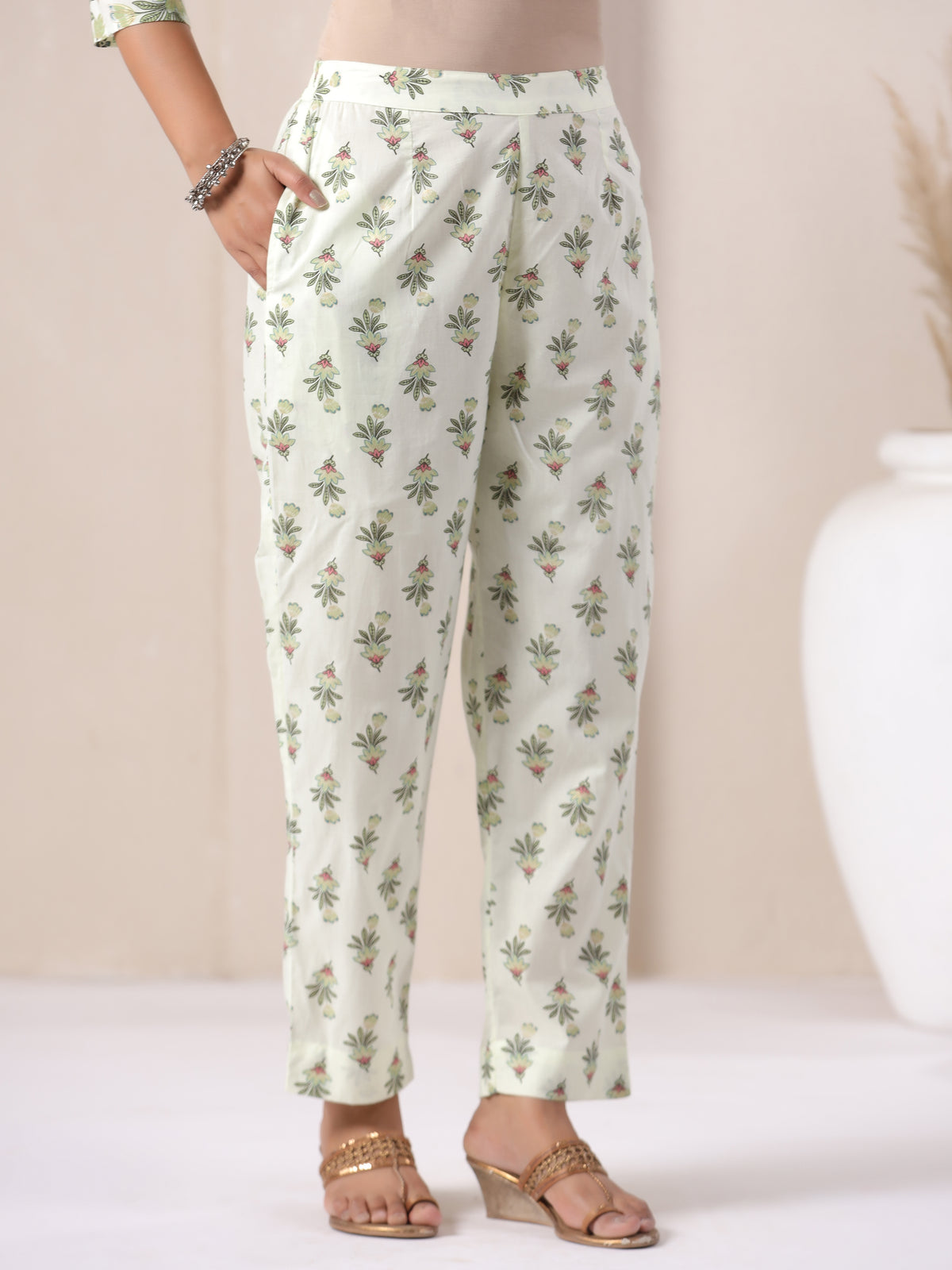 Floral printed cotton pants for women, stylish and comfortable for daily wear