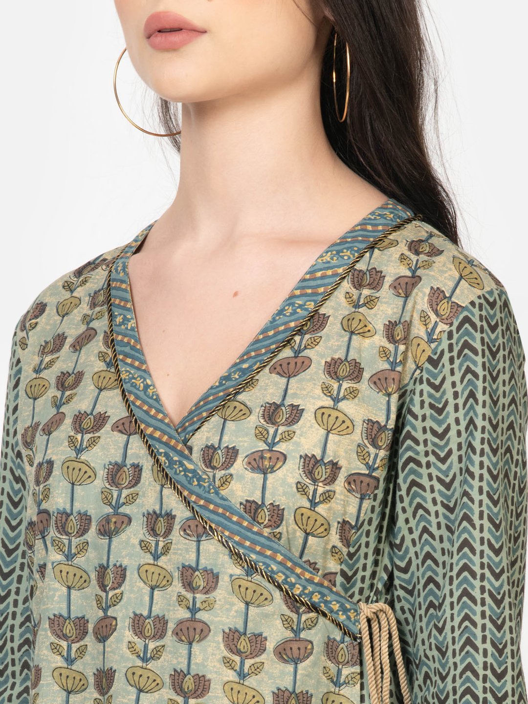 OLIVE GREEN ANGRAKHA KURTA WITH PANTS SET