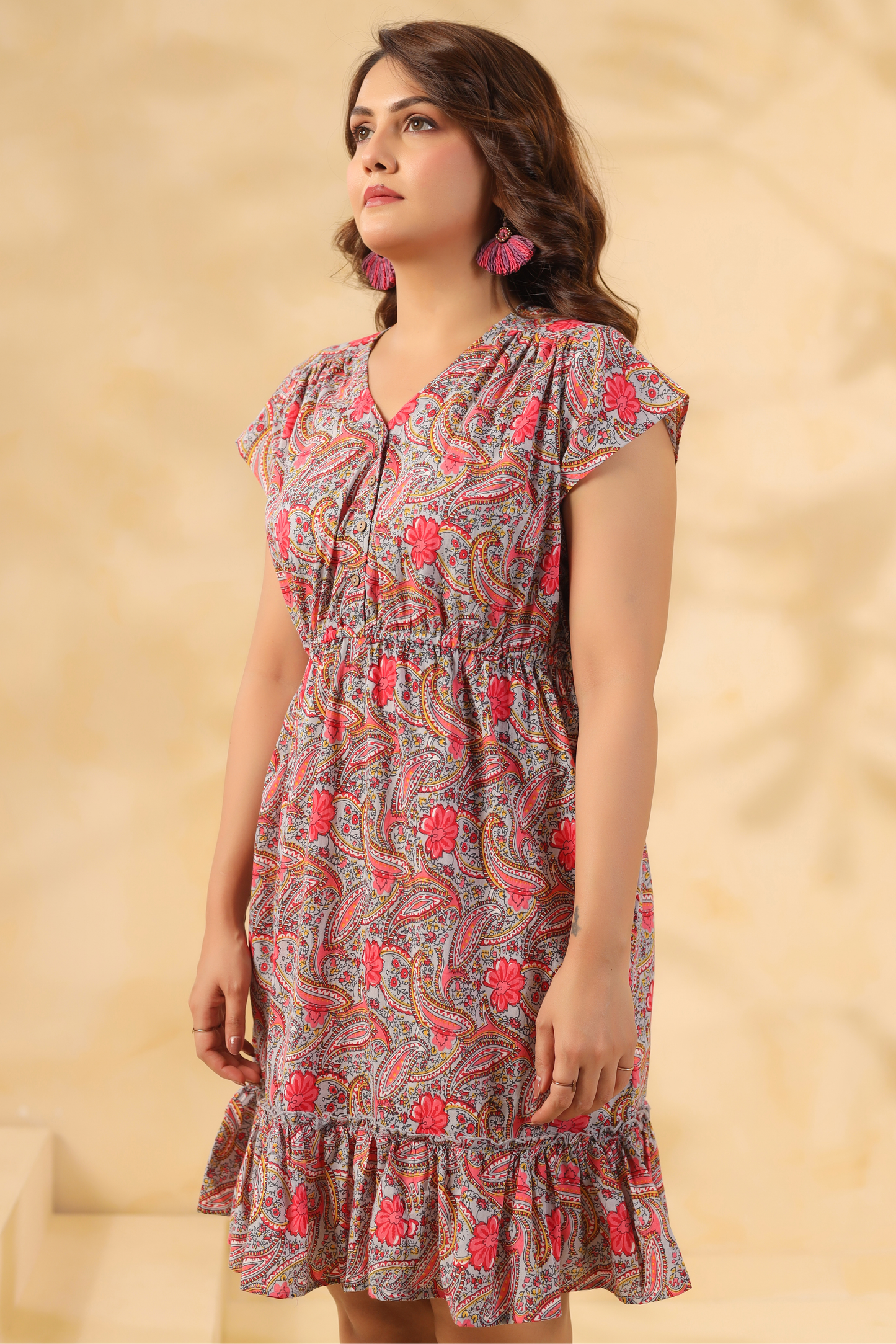 Floral paisley cotton kurta dress for women, elegant and comfortable for daily wear or celebrations
