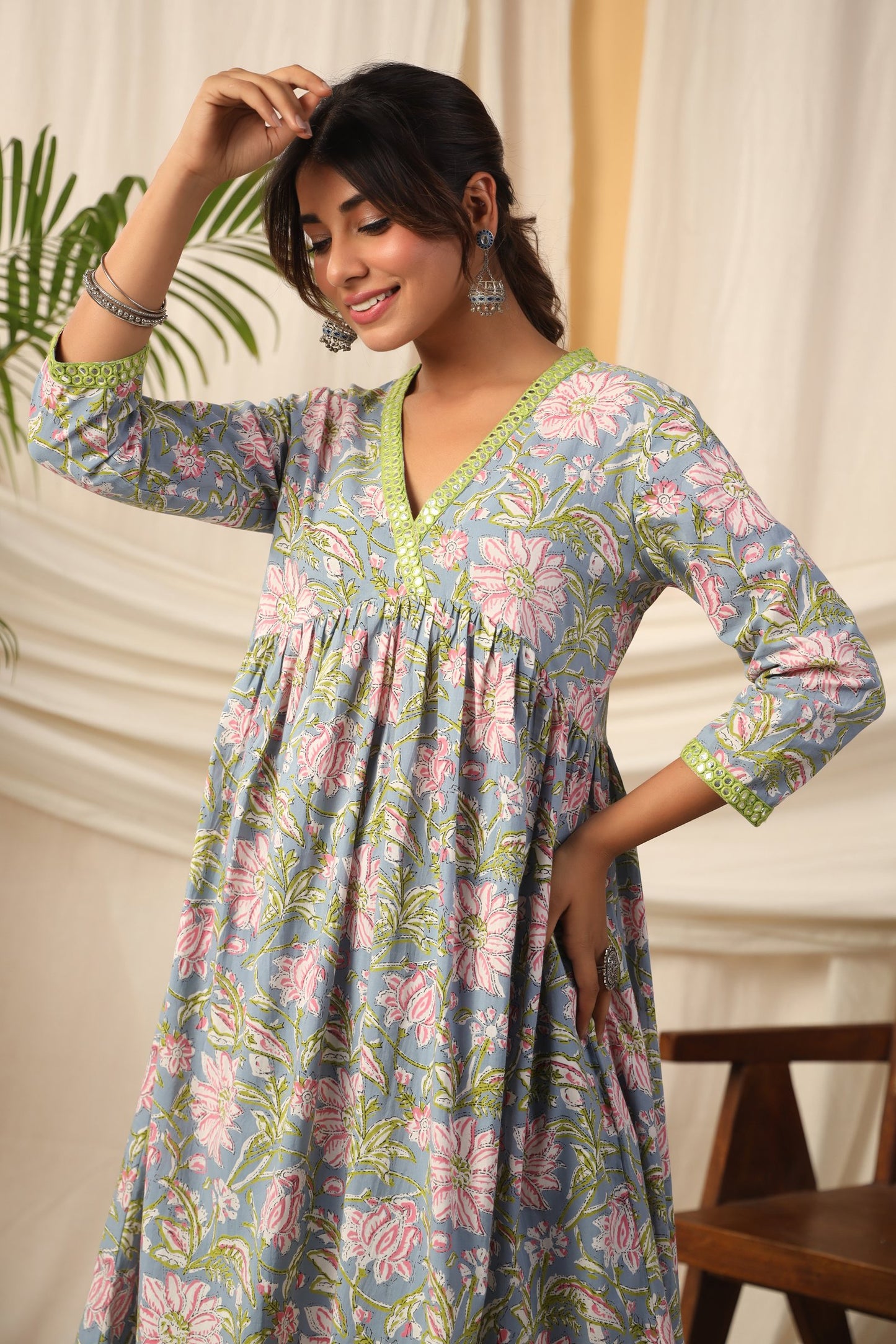 POWDER BLUE FLORAL PRINTED KURTA SET