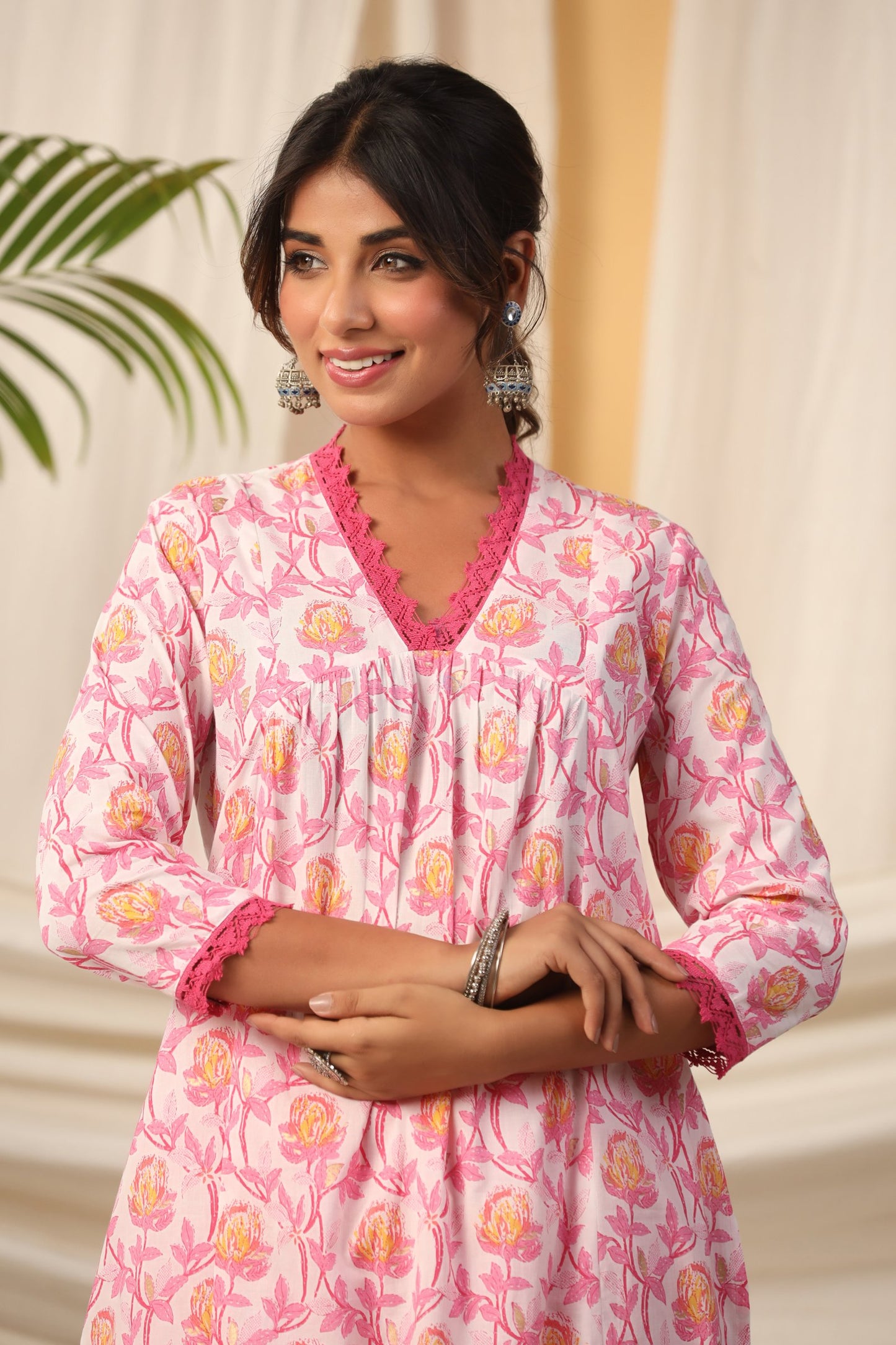 PINK FLORAL PRINTED KURTA SET