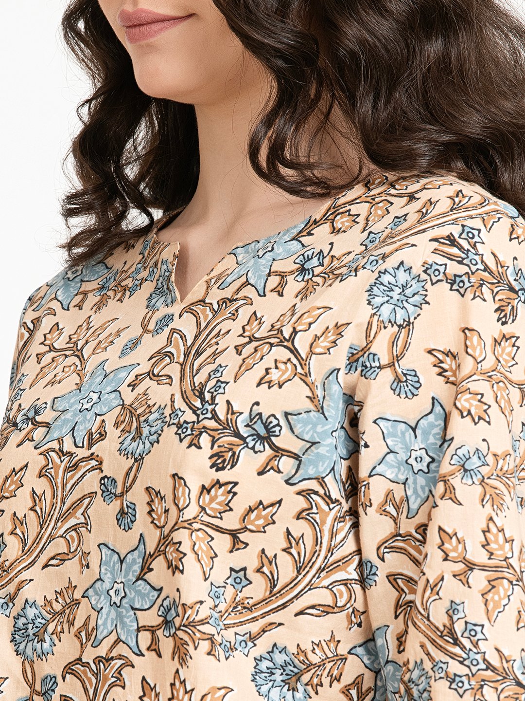 BEIGE AND ICE BLUE JAAL PAJAMA SET