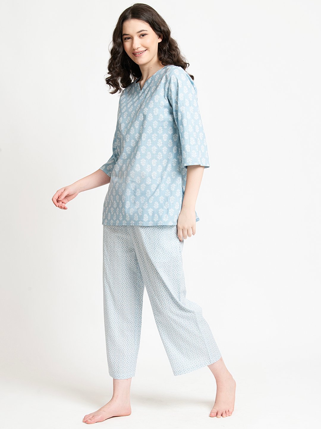 ICE BLUE AND WHITE PAJAMA SET