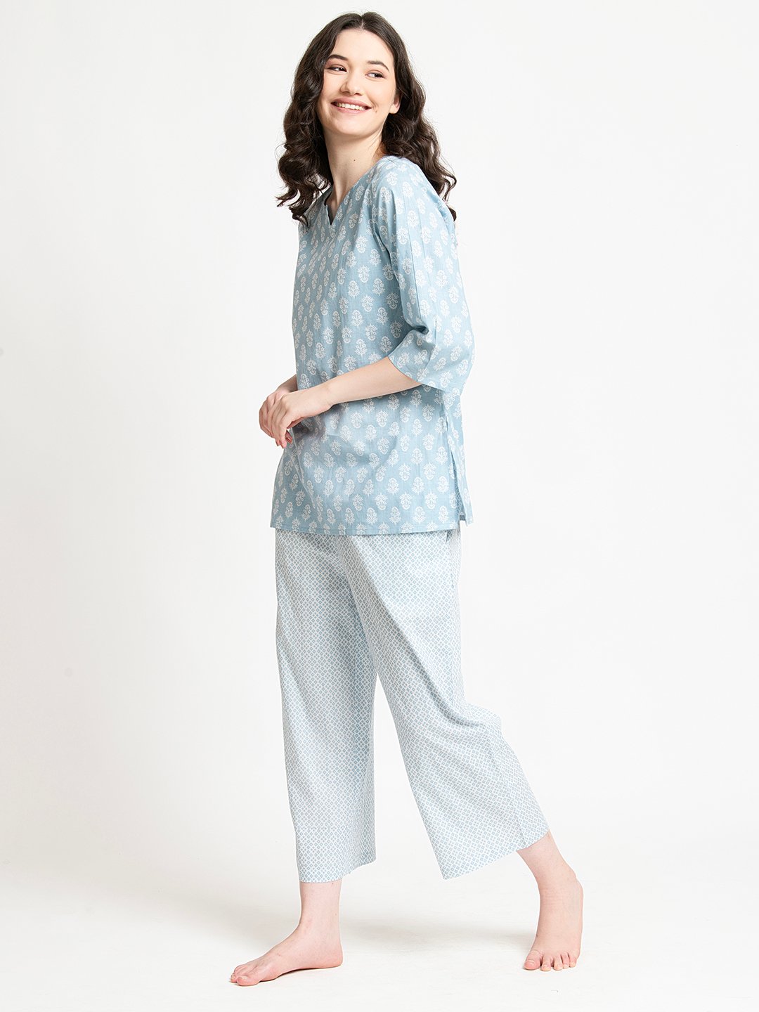 ICE BLUE AND WHITE PAJAMA SET