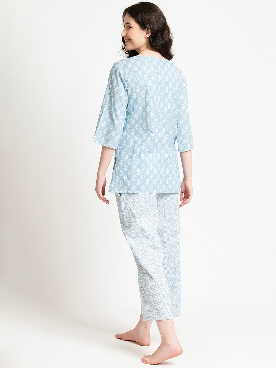 ICE BLUE AND WHITE PAJAMA SET