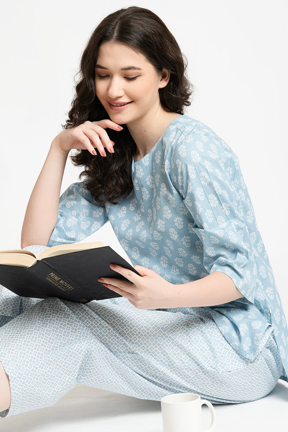 ICE BLUE AND WHITE PAJAMA SET