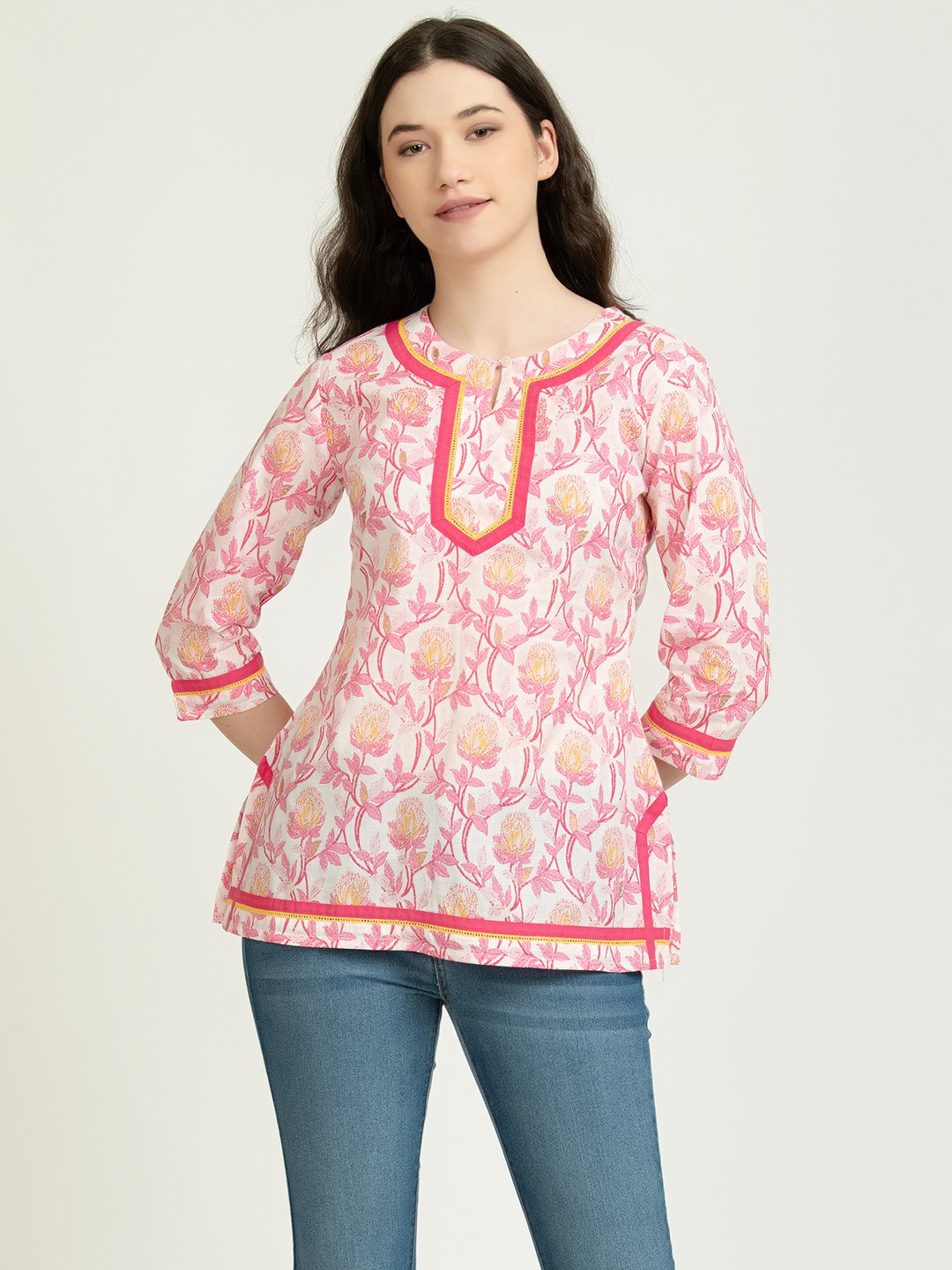 PINK FLORAL PRINTED TUNIC