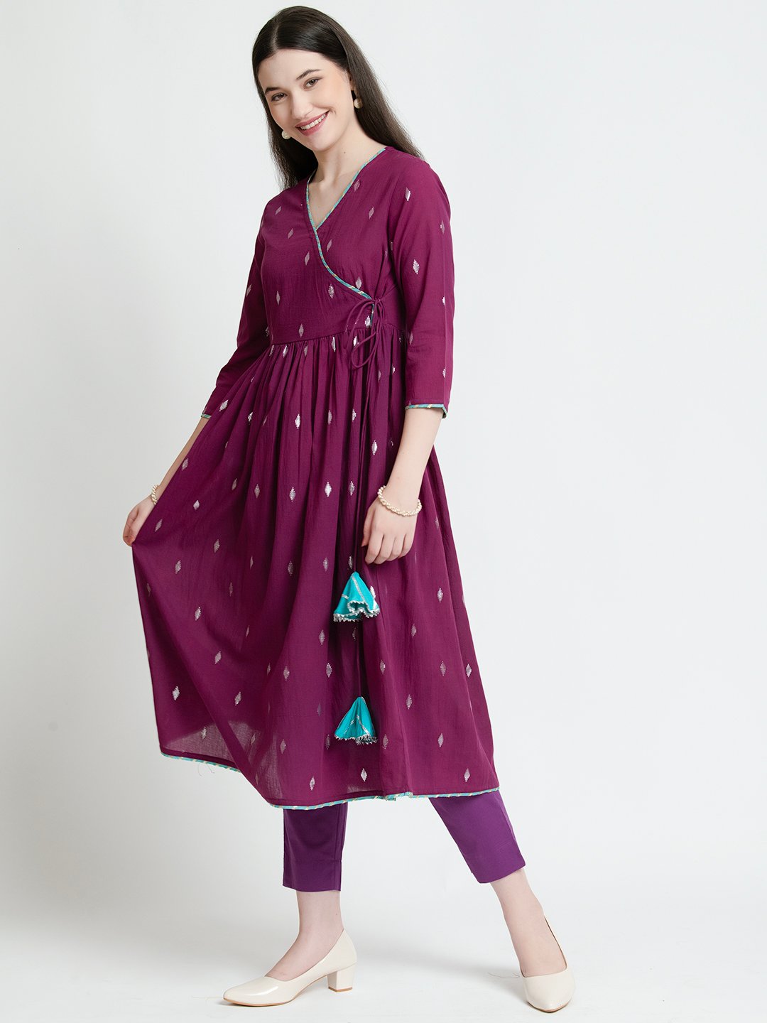 PURPLE COTTON LUREX KURTA SET – SET OF 3