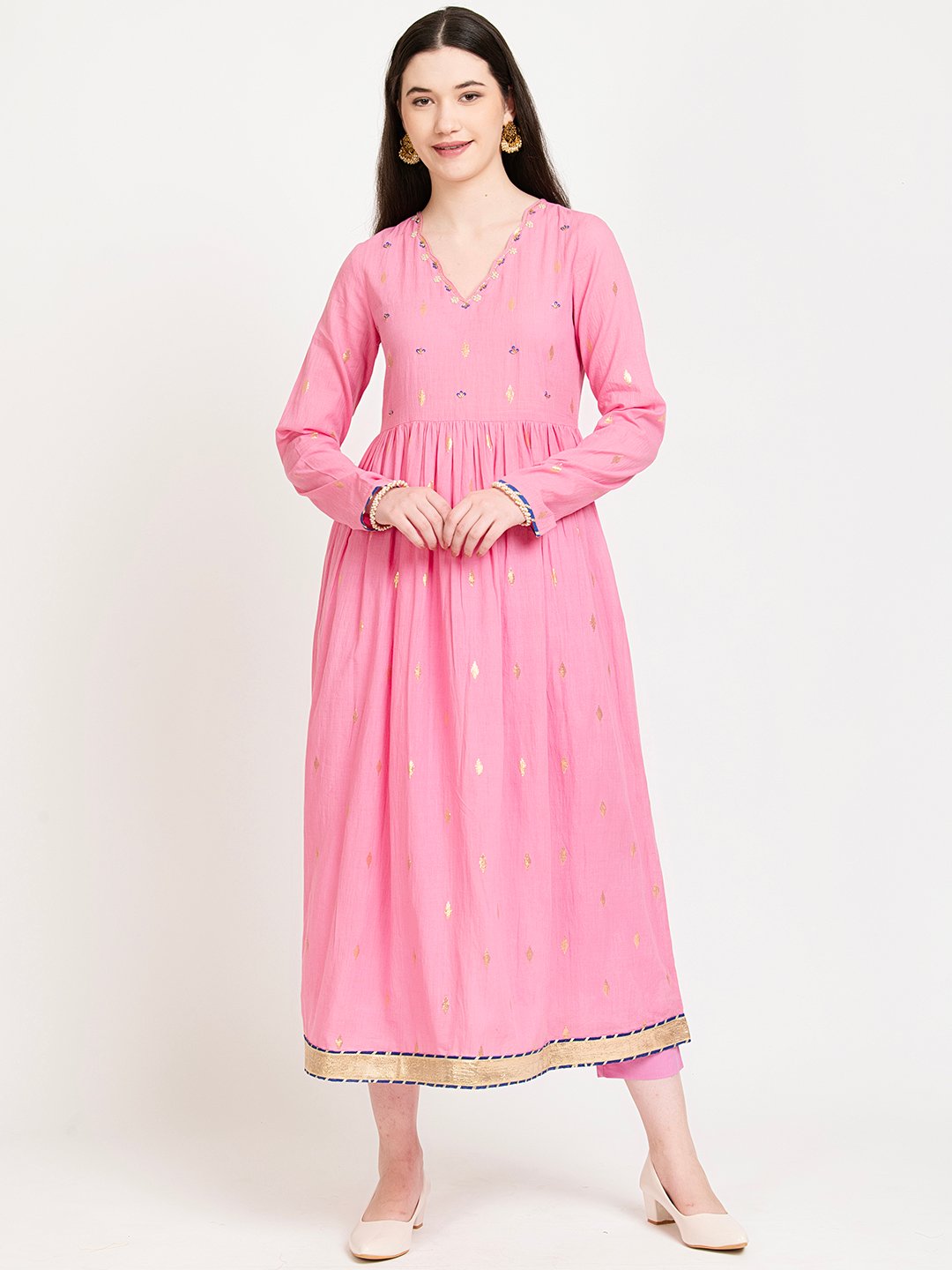 PINK COTTON LUREX KURTA, PANTS WITH DUPATTA – SET OF 3