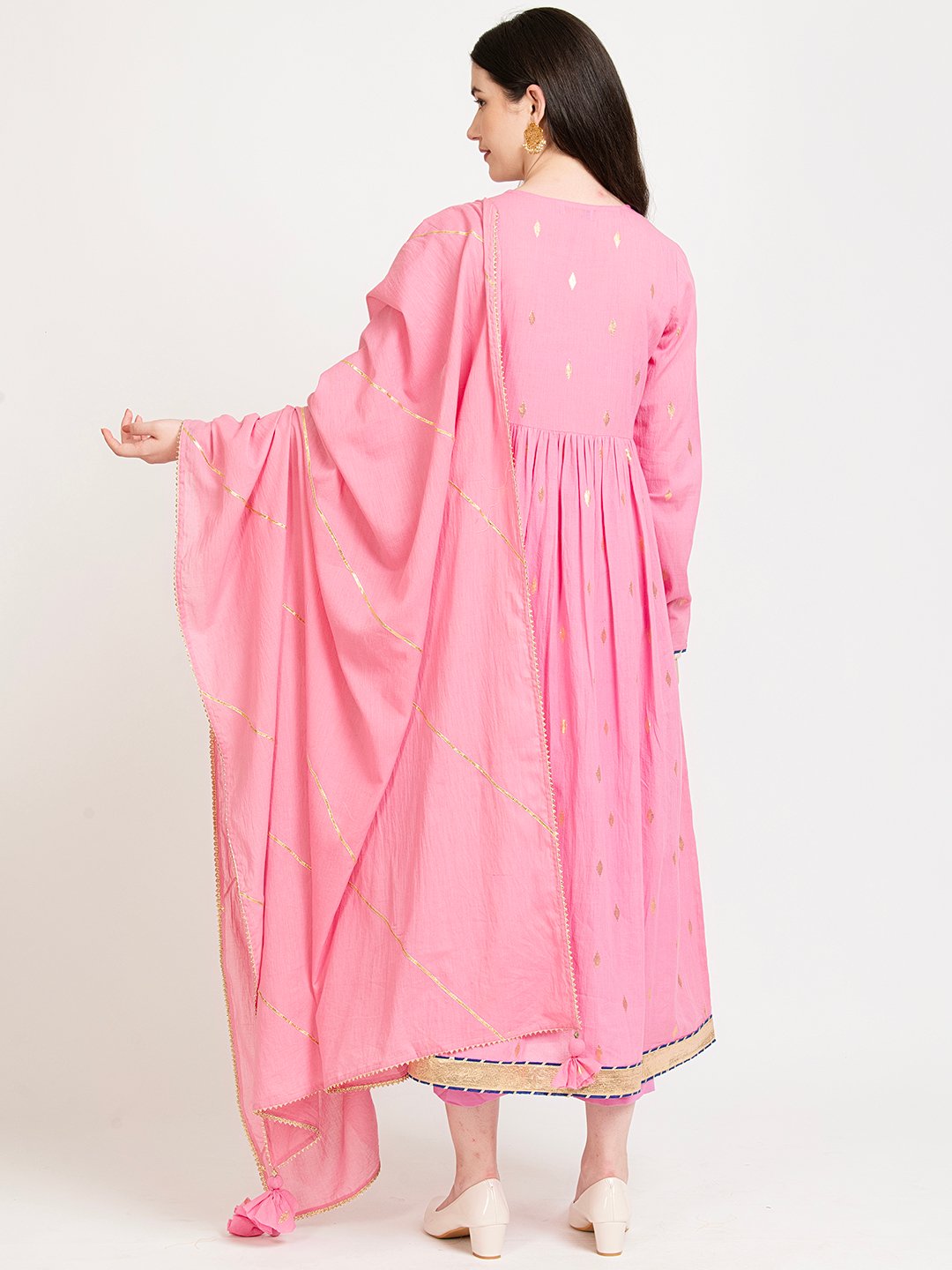 PINK COTTON LUREX KURTA, PANTS WITH DUPATTA – SET OF 3