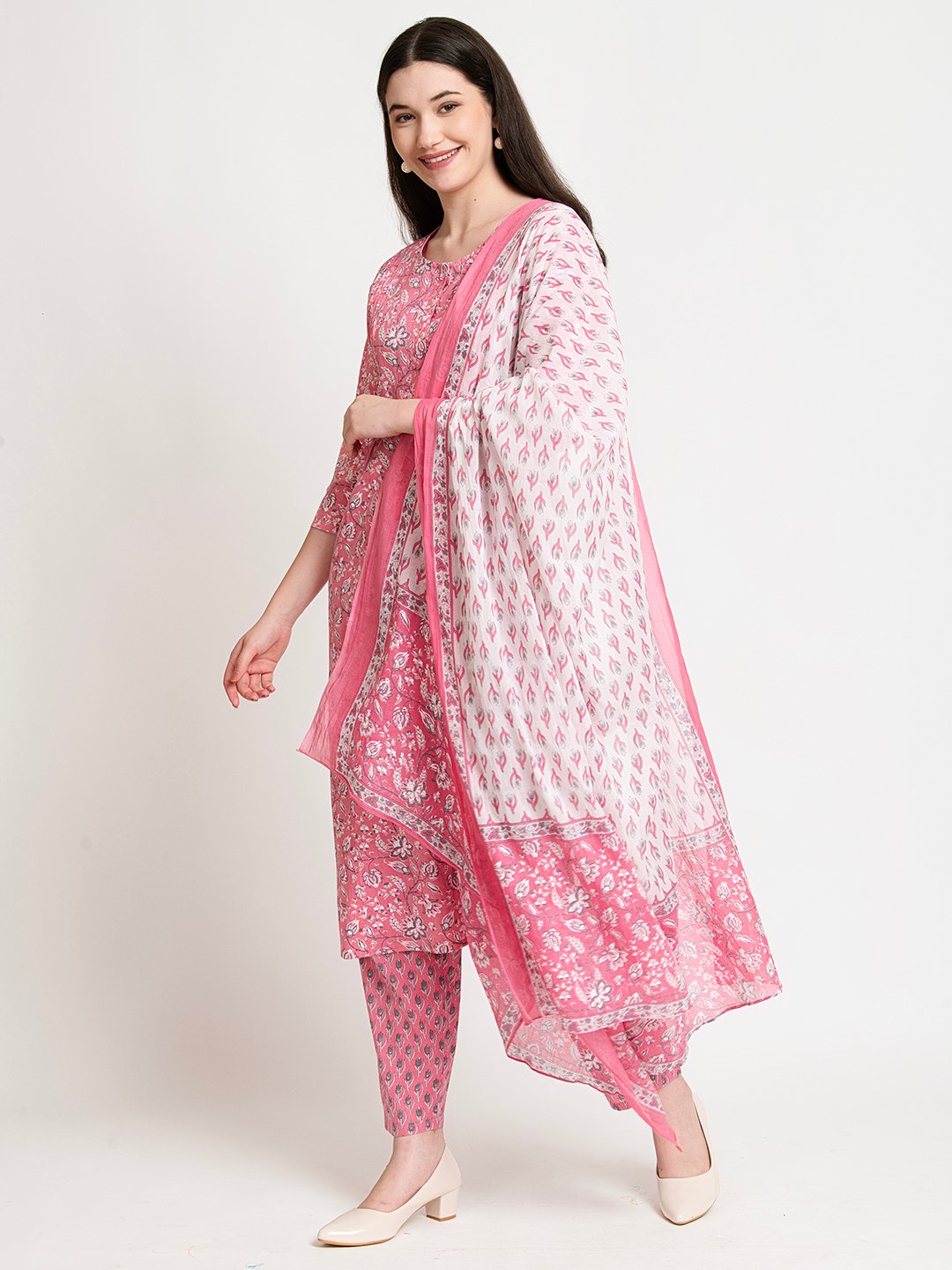 WOMEN'S COTTON KURTA PYJAMA DUPATTA SET