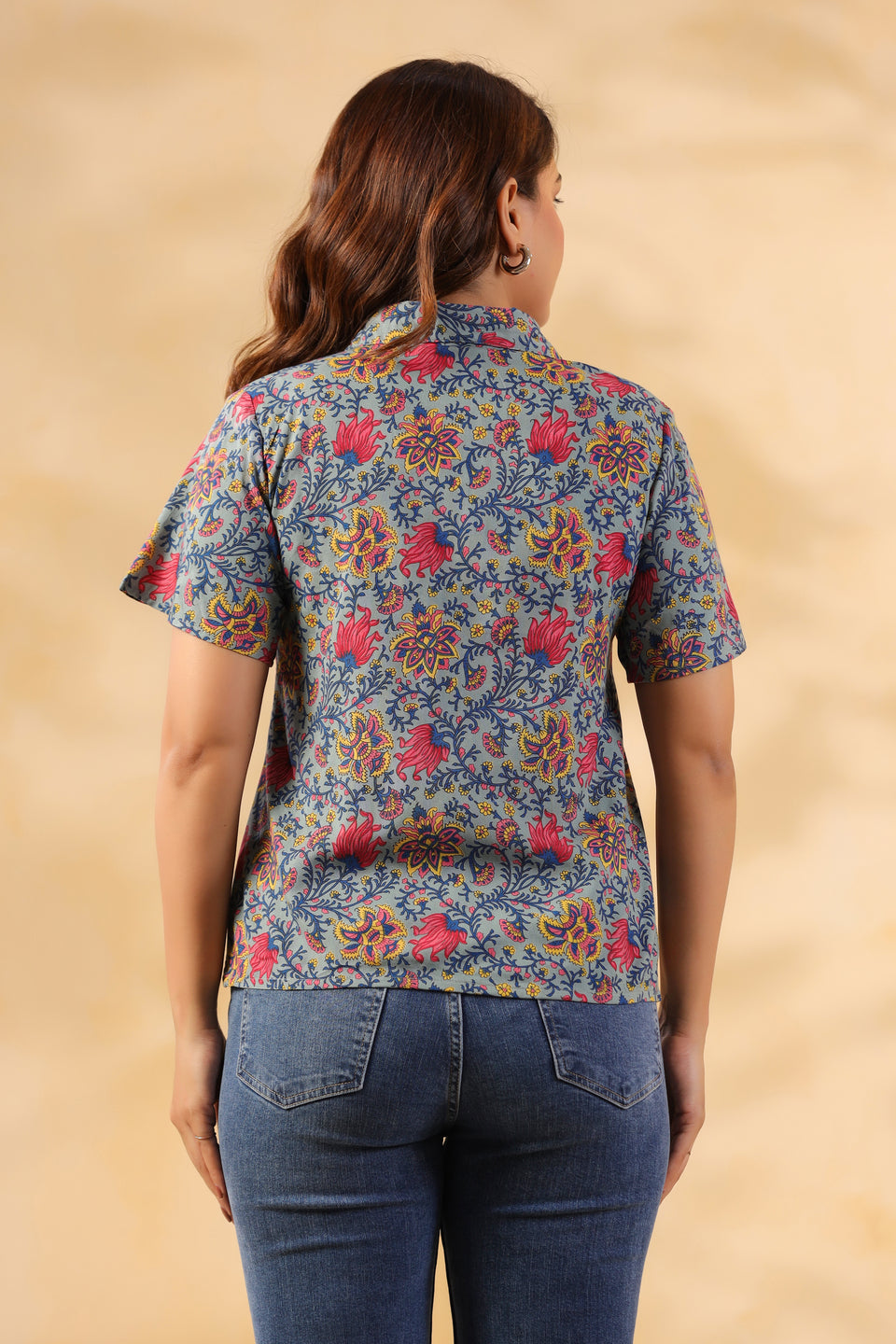 Cool Gray Floral Print Shirt