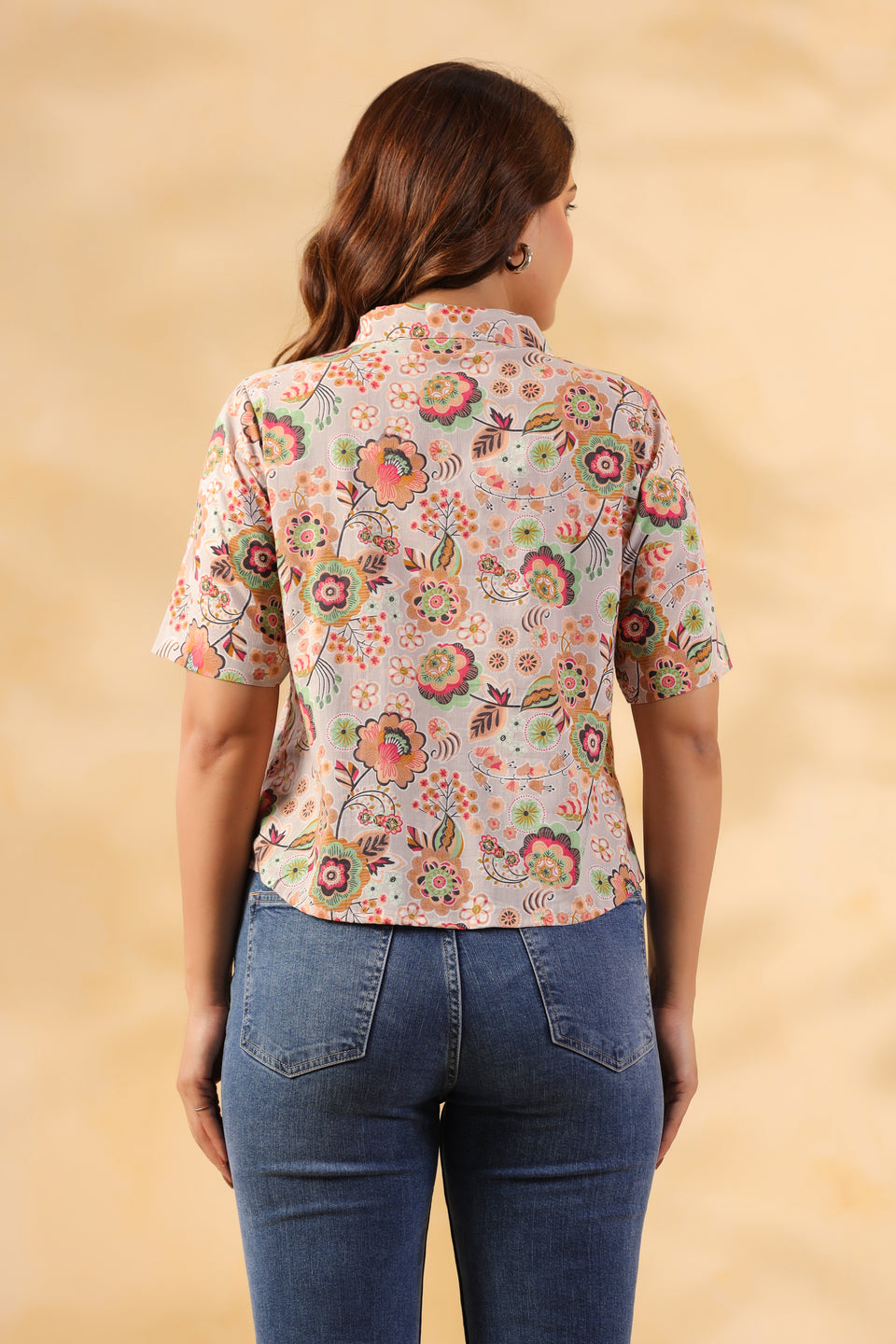 Warm Grey Floral Cotton Shirt
