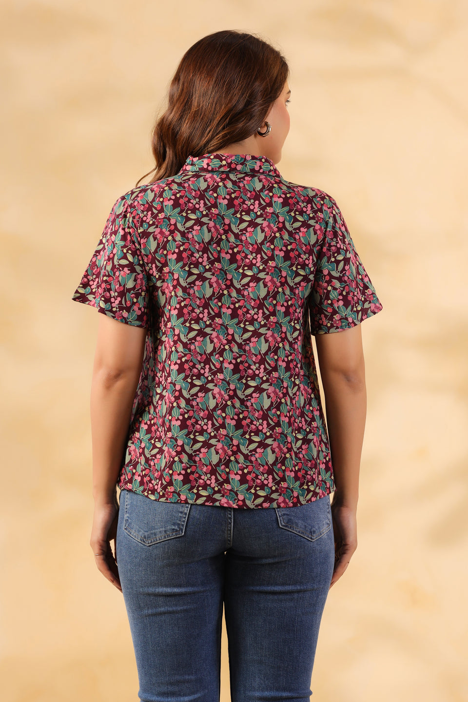 Burgundy Floral Crop Shirt