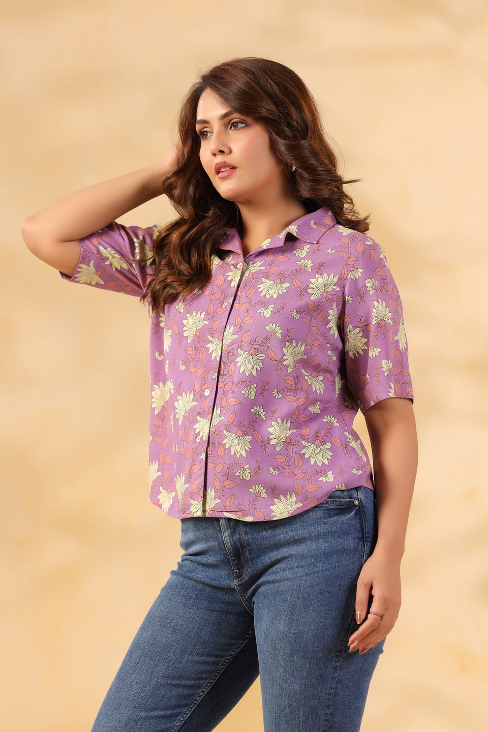 Lavender Floral Print Casual Shirt