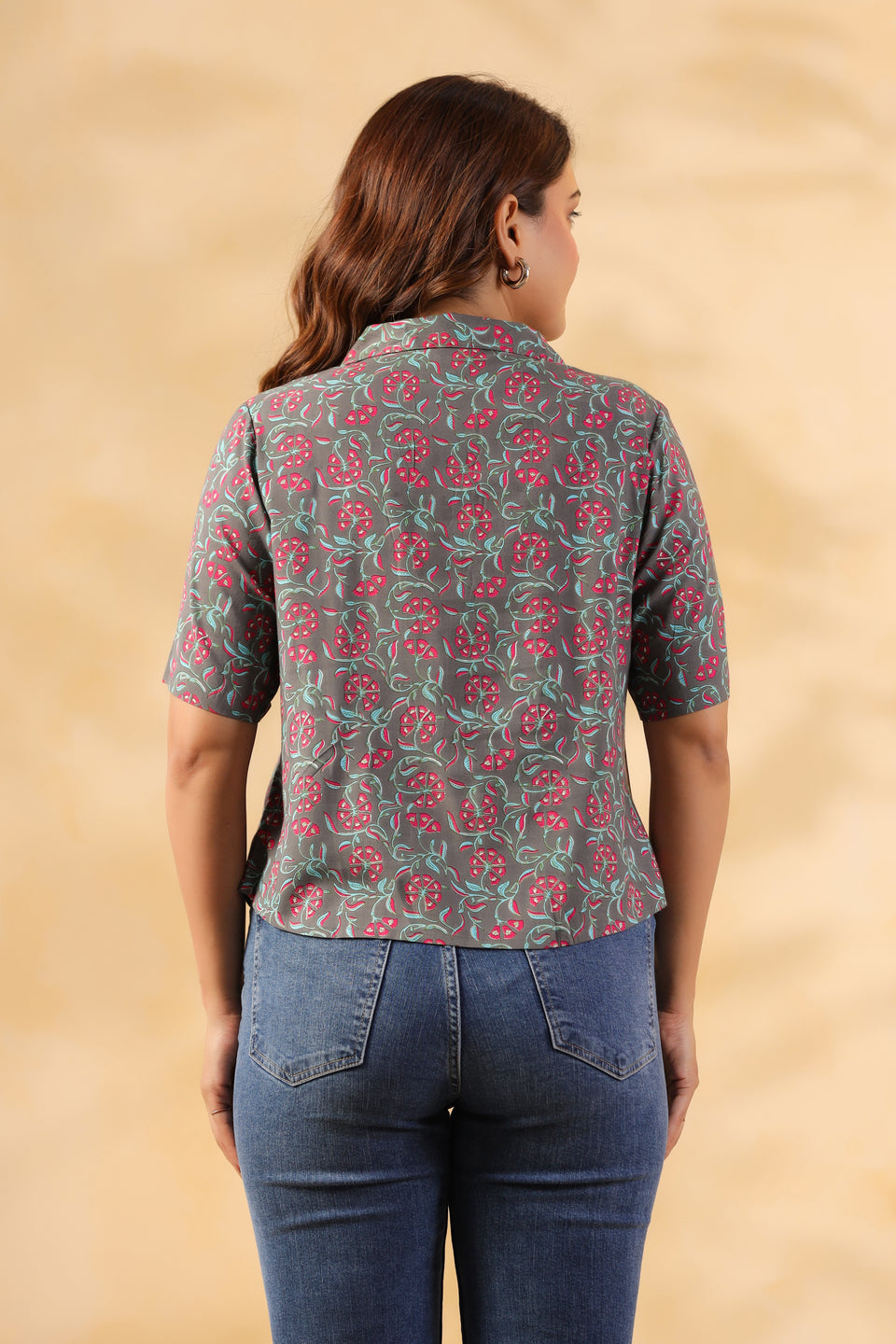 Grey Floral Print Shirt