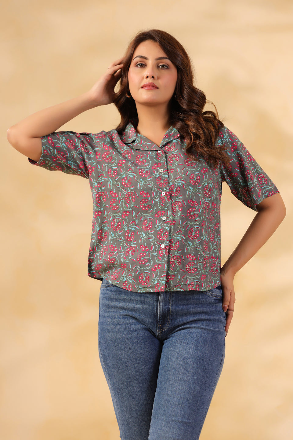 Grey Floral Print Shirt