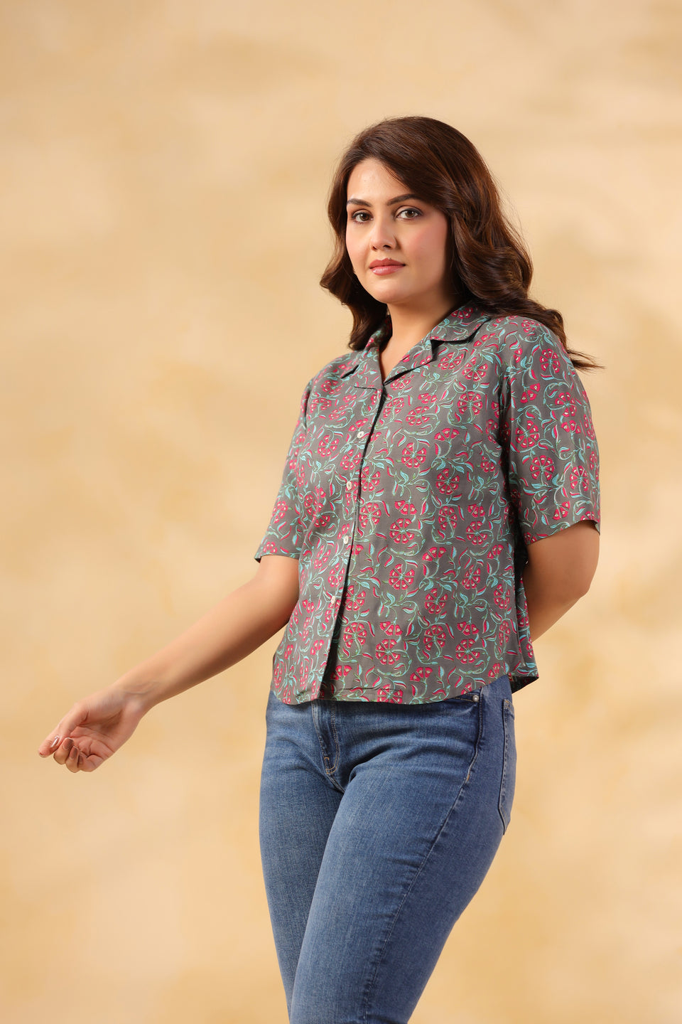 Grey Floral Print Shirt