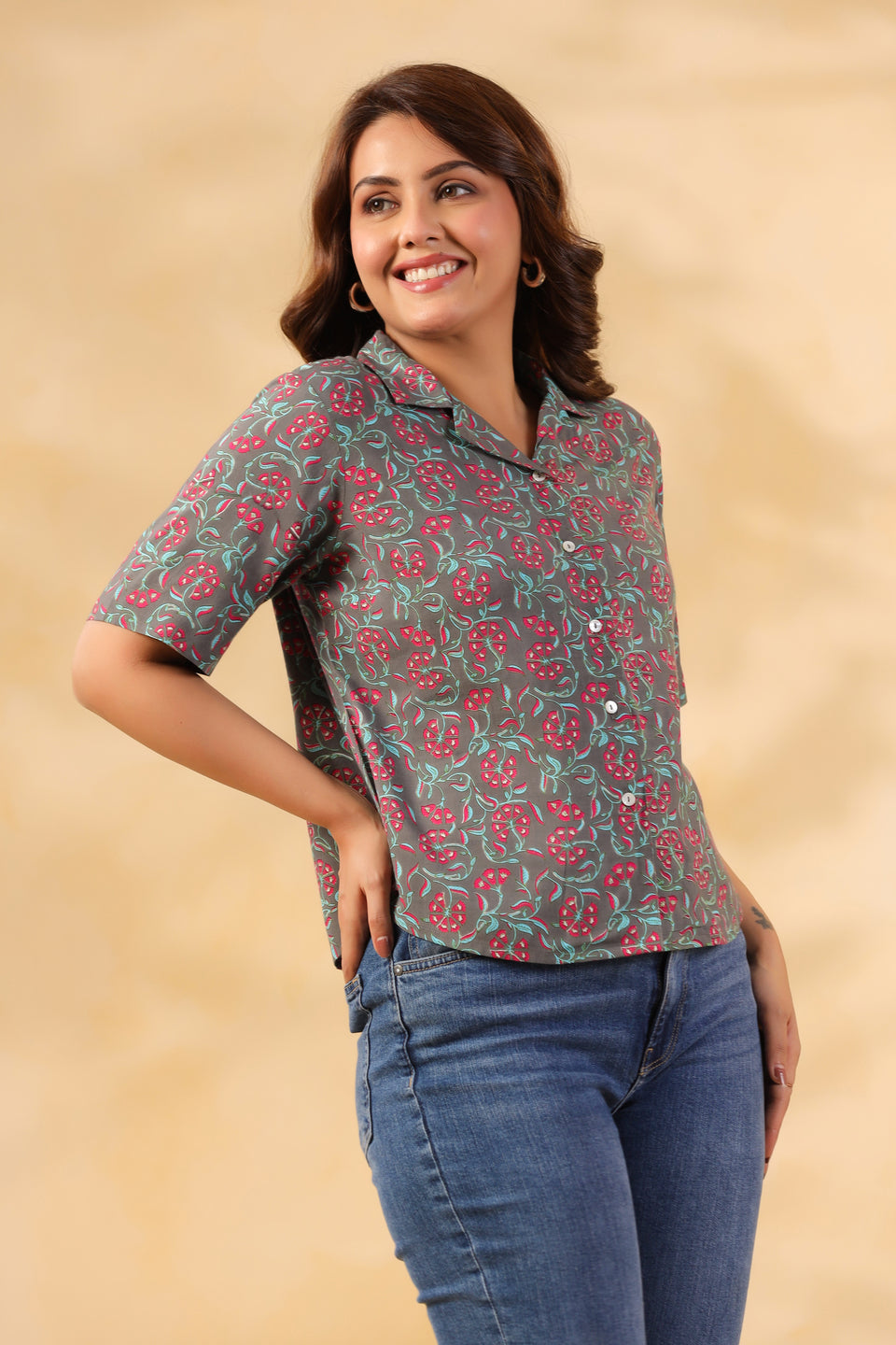 Grey Floral Print Shirt