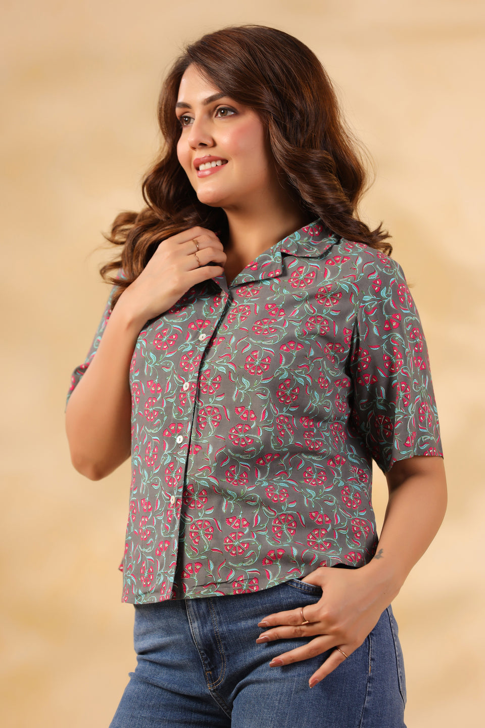 Grey Floral Print Shirt