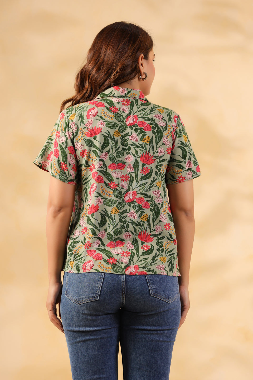 Sage Green Floral Crop Shirt