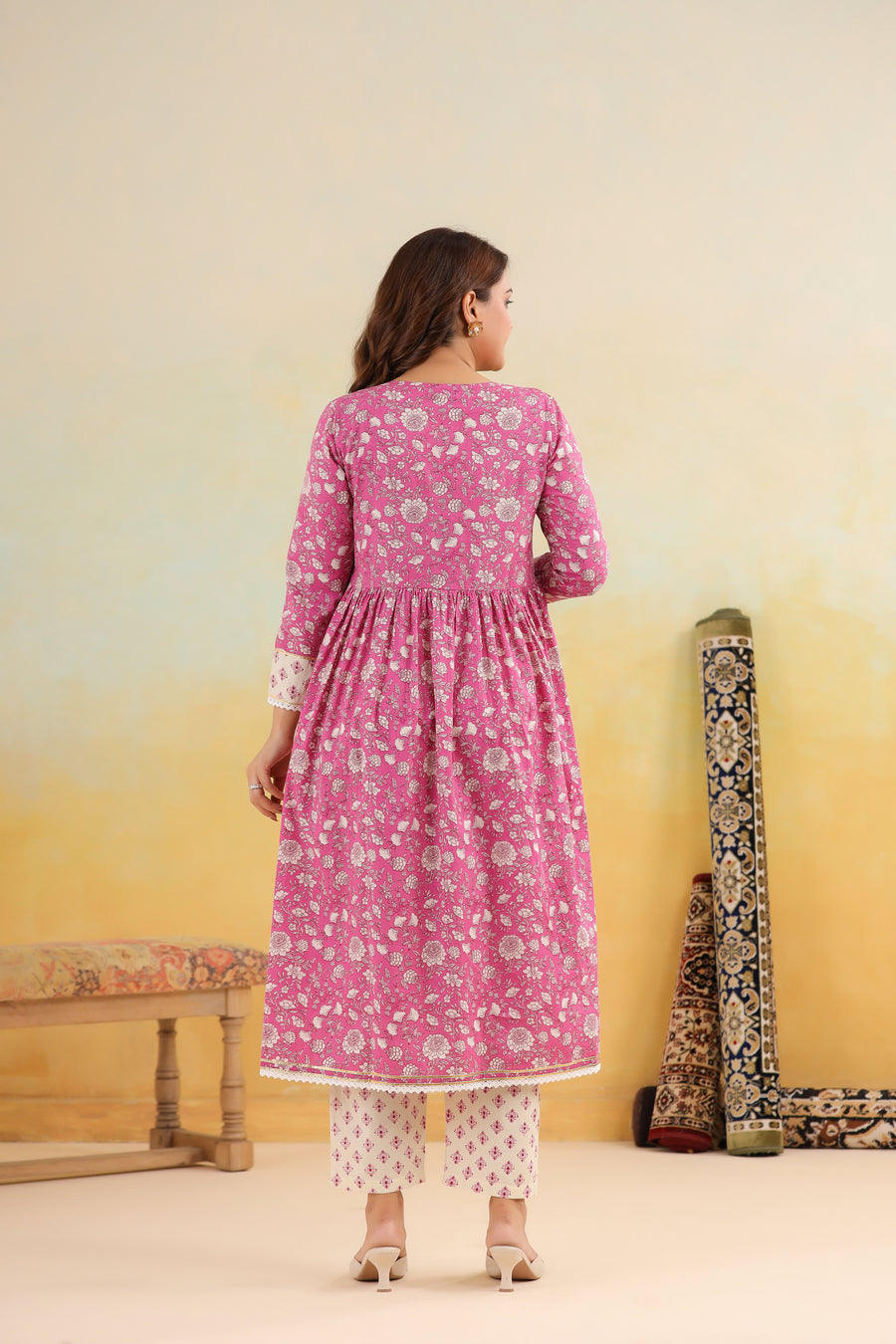 Pink Jaal Print Cotton Kurta Set