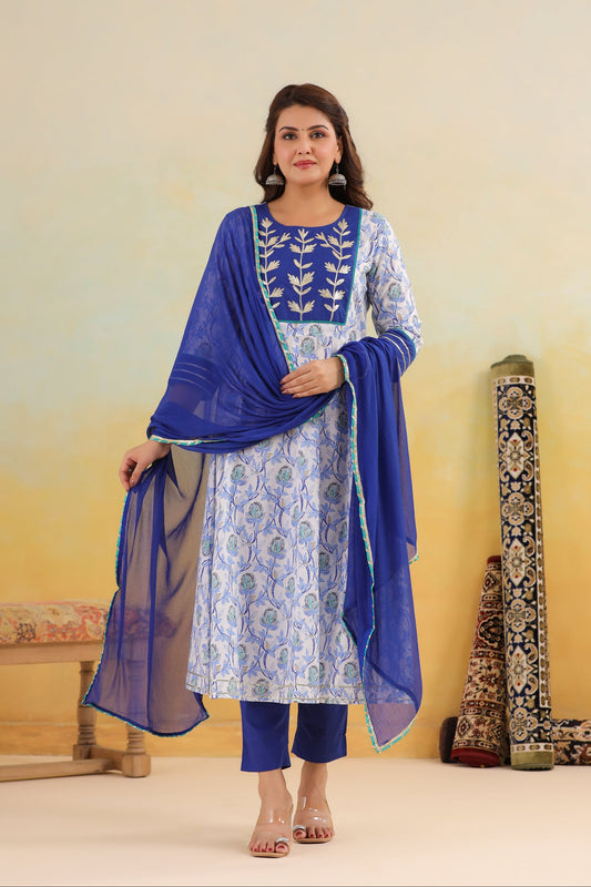WOMEN’S COTTON KURTA PYJAMA DUPATTA SET