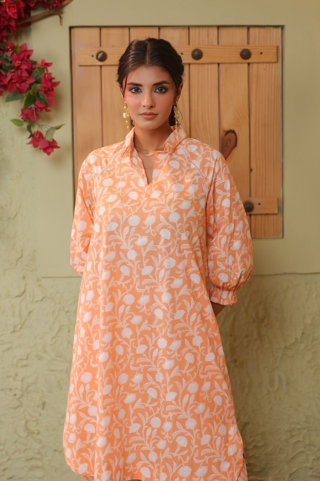 Orange Sunshine Khadi Print Kurta Set