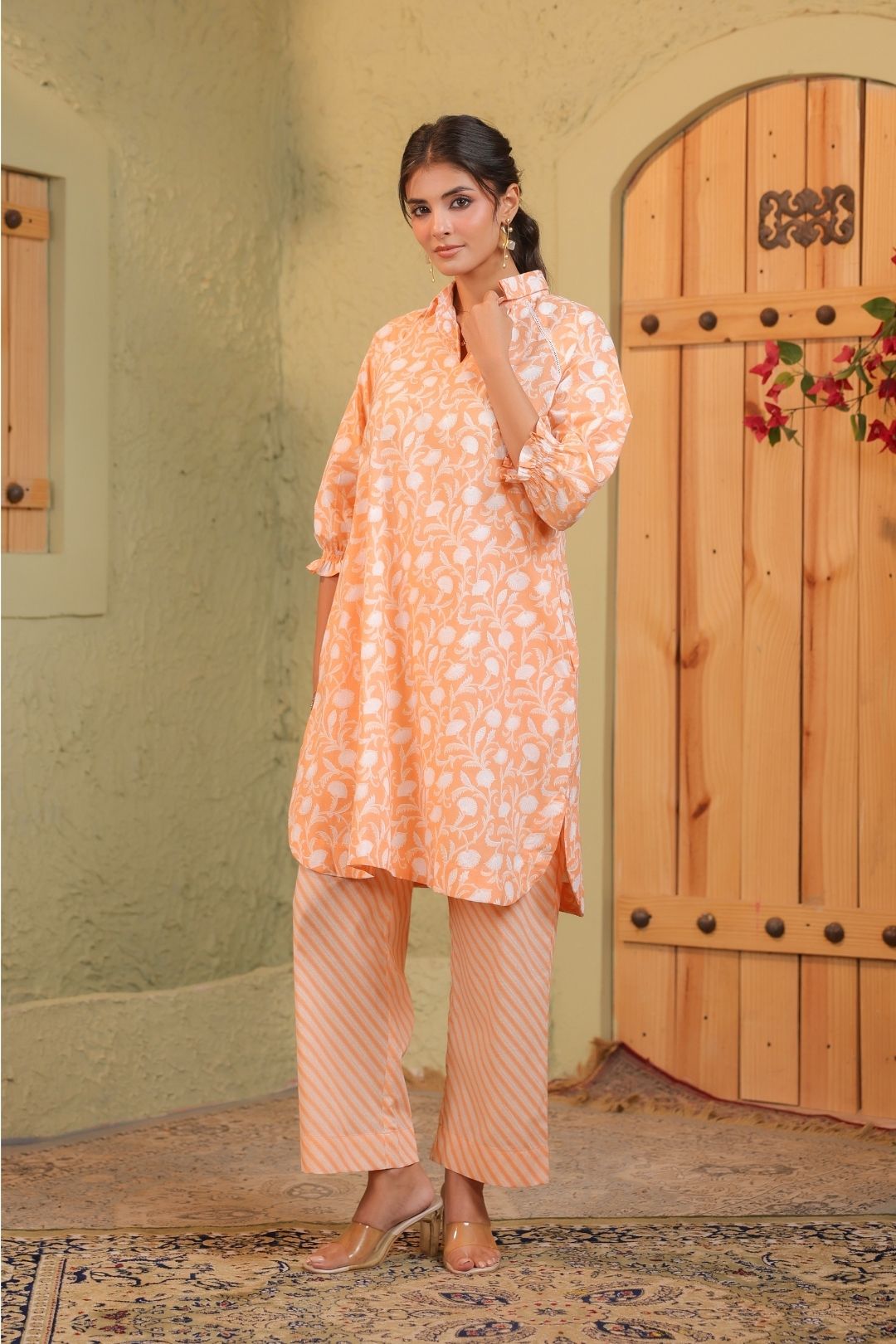 Orange Sunshine Khadi Print Kurta Set