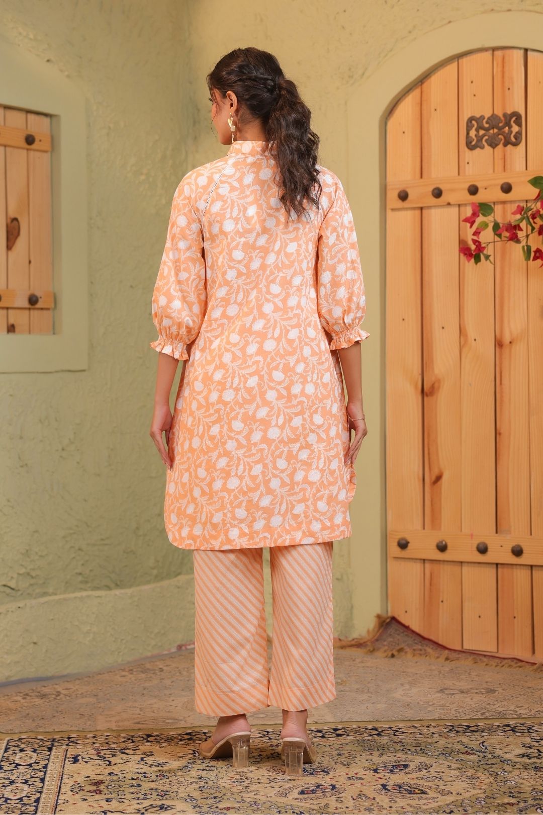 Orange Sunshine Khadi Print Kurta Set