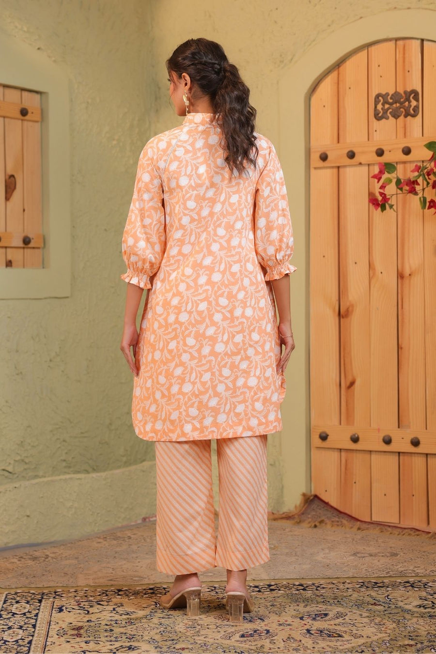 Orange Sunshine Khadi Print Kurta Set