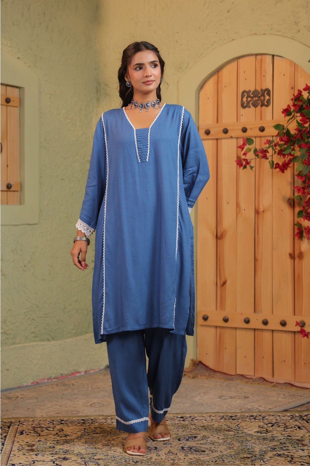 Blue Straight Fit Co-ords Set  for Women