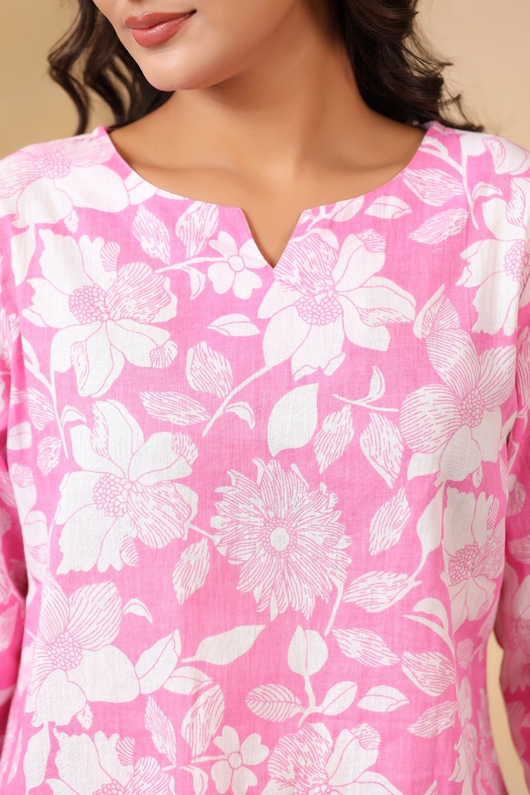 Light Pink Floral Motifs Night Wear Set