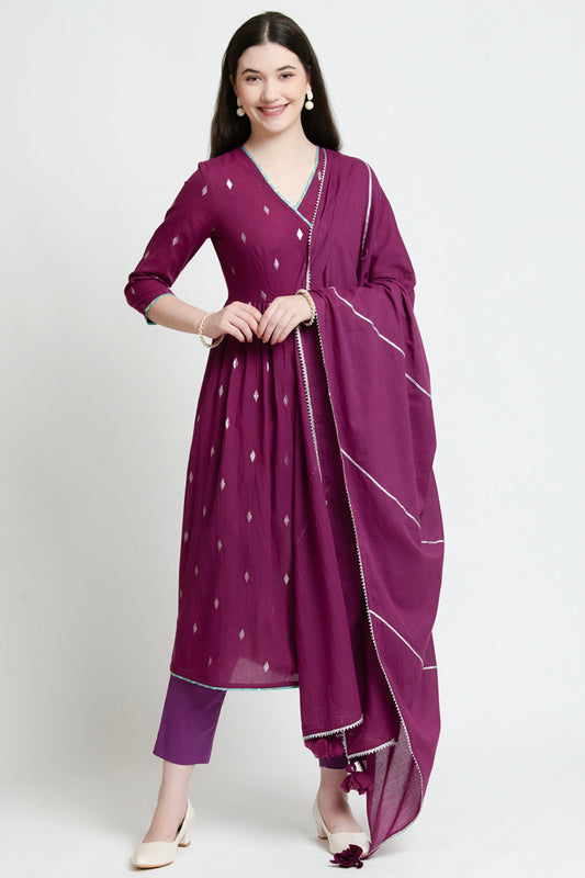 PURPLE COTTON LUREX KURTA SET – SET OF 3