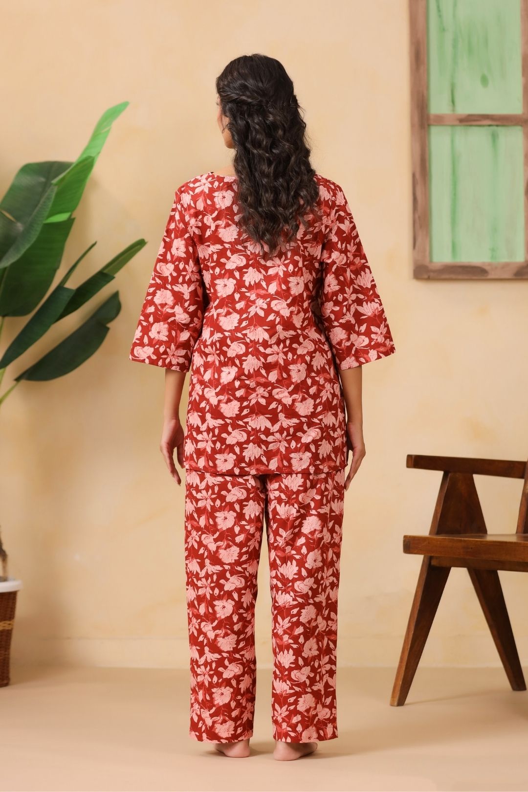 Red Floral Motifs Night Wear Set