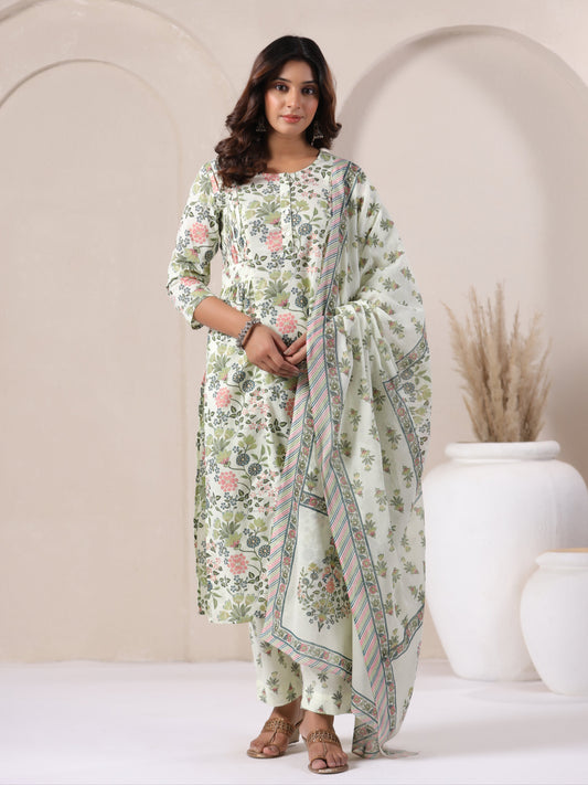Sage Cotton Kurta Set Front