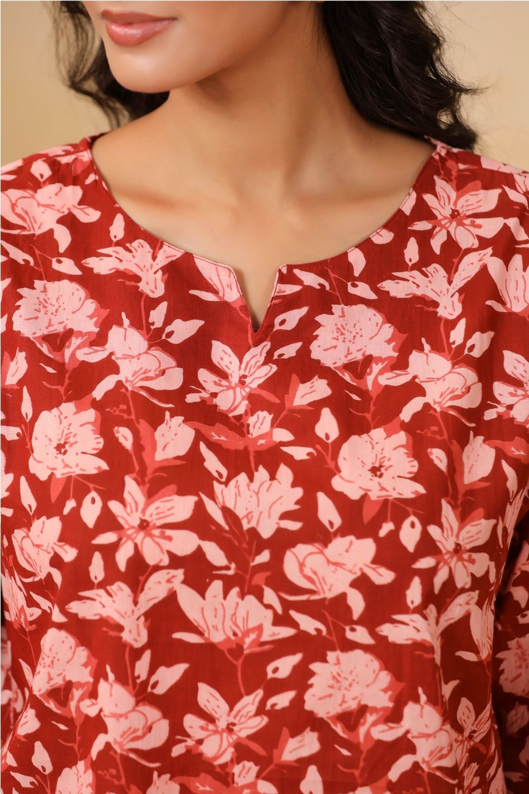 Red Floral Motifs Night Wear Set