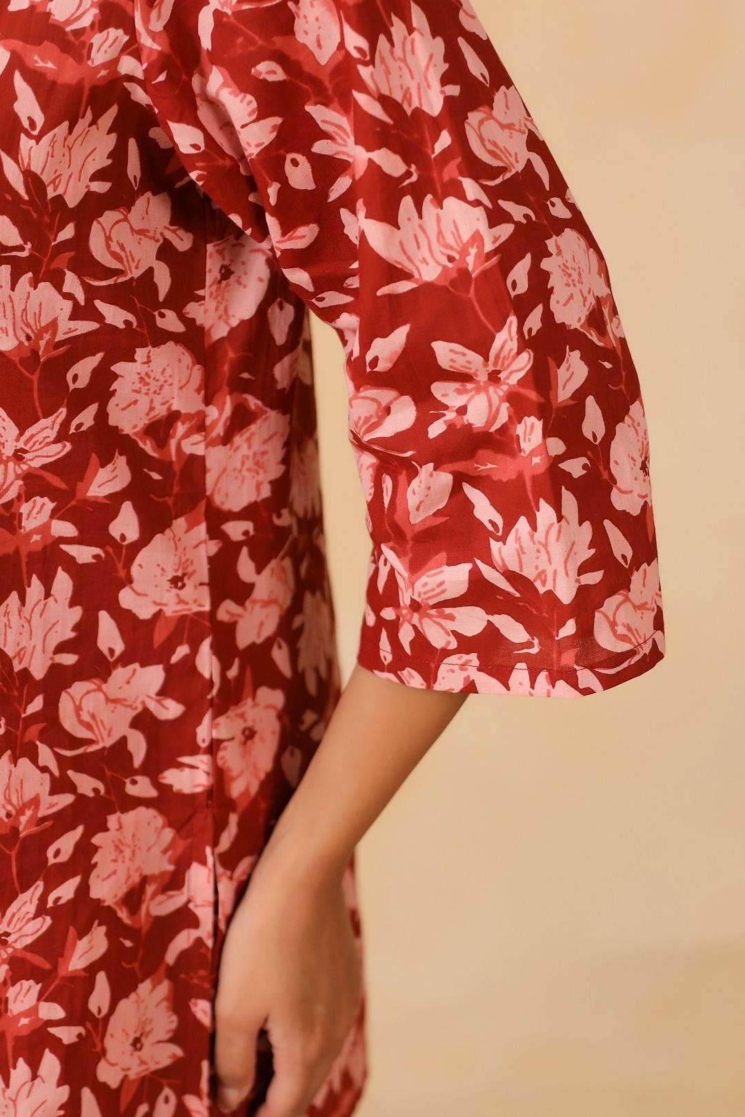 Red Floral Motifs Night Wear Set