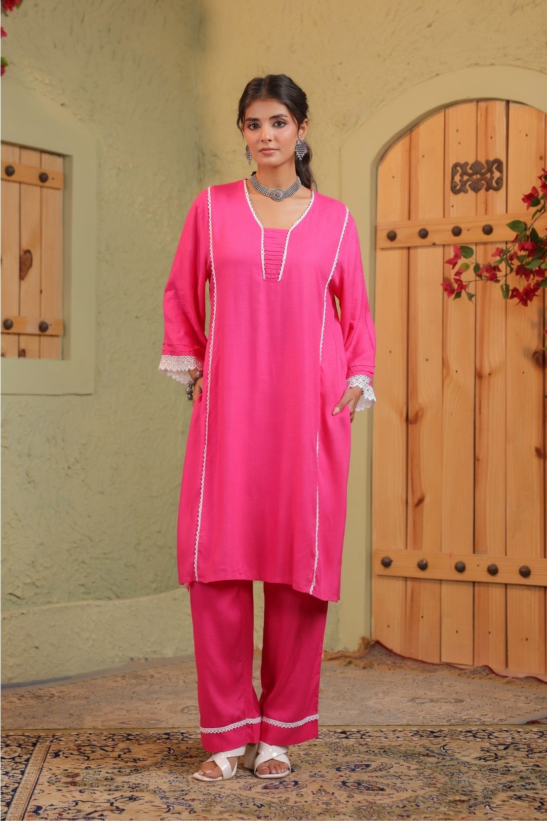 Pink Straight Co-ords Set  for Women