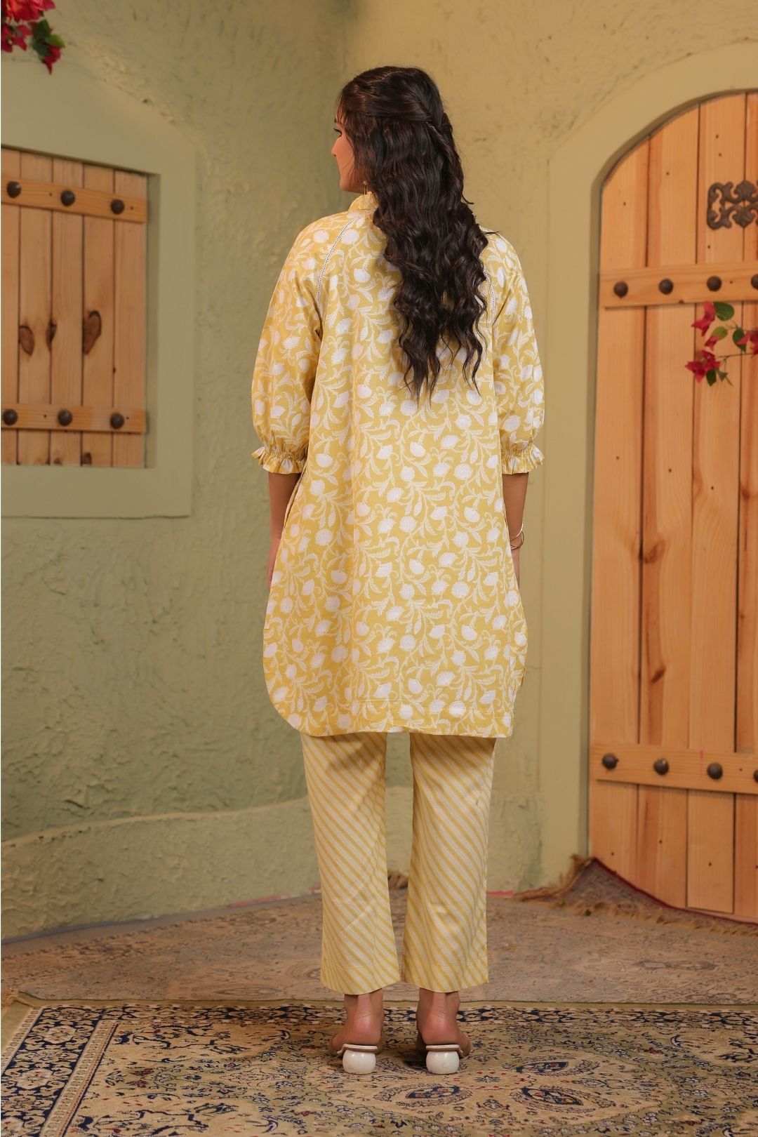 Yellow Khadi Print Kurta Set