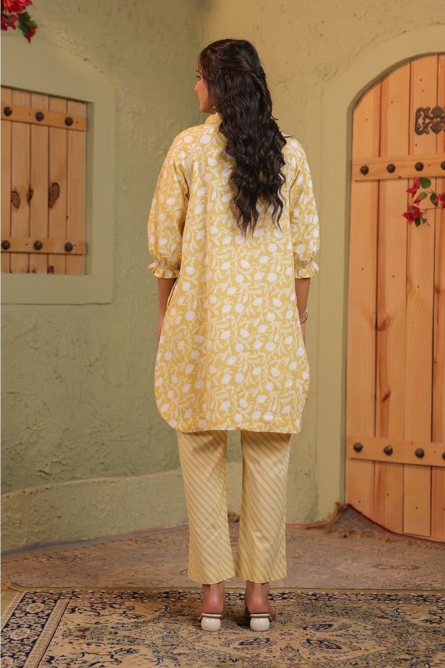 Yellow Khadi Print co-ord Set