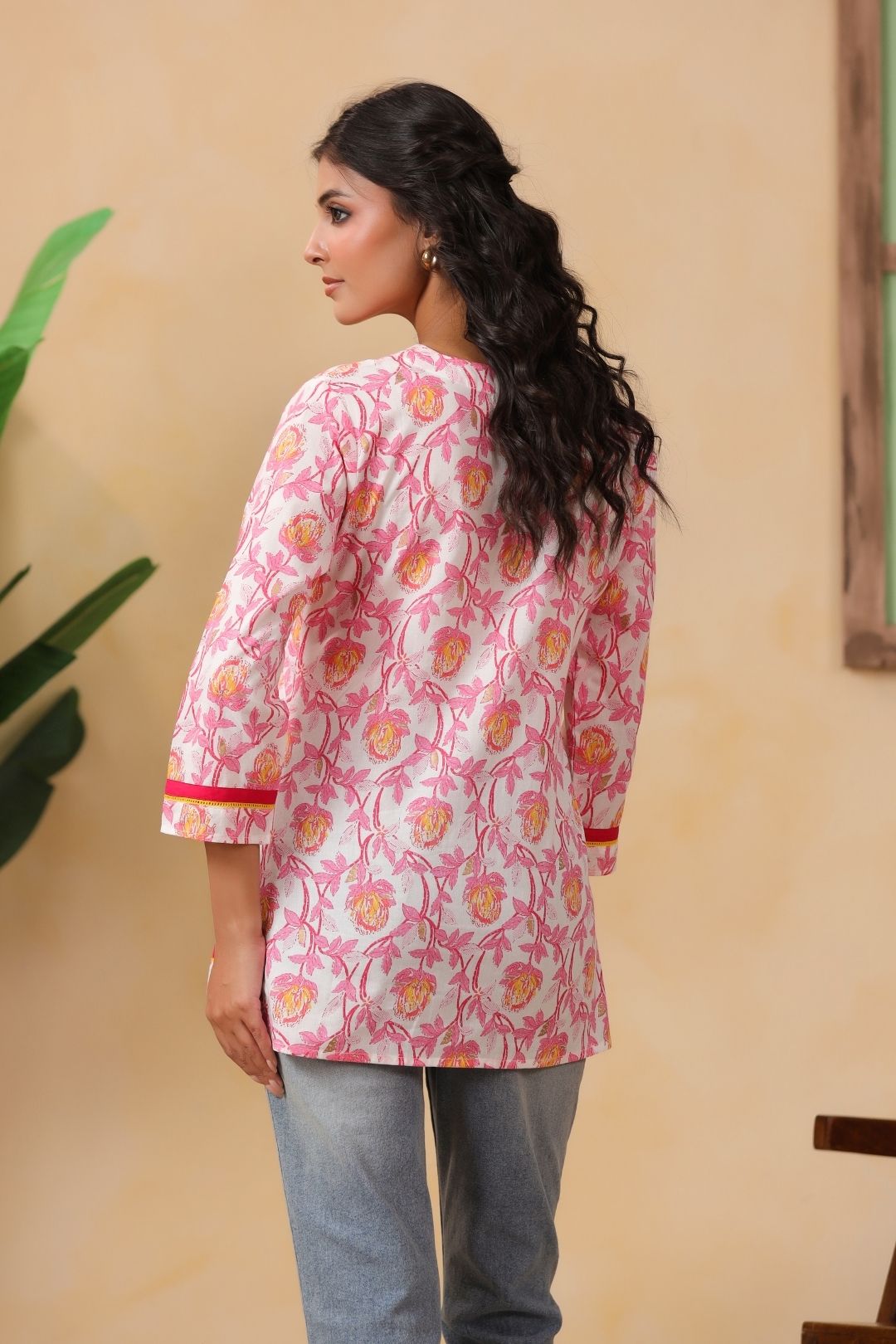 White and Pink Floral Cotton Tunic