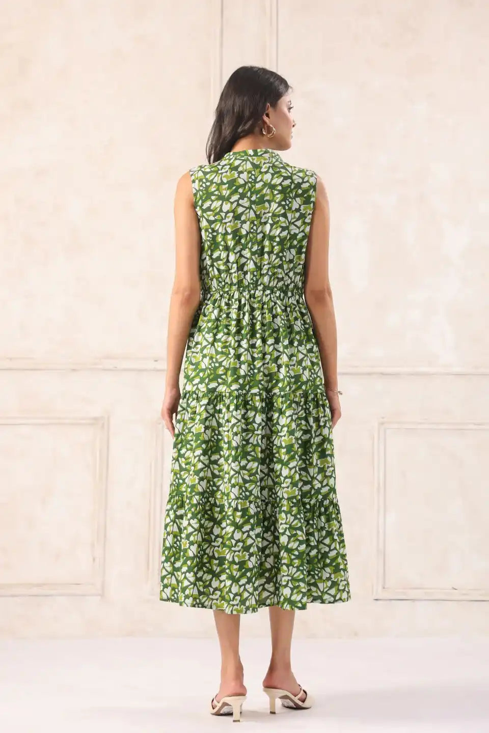 Backviewofgreenbatikcottonmididressforwomen - VyomTara