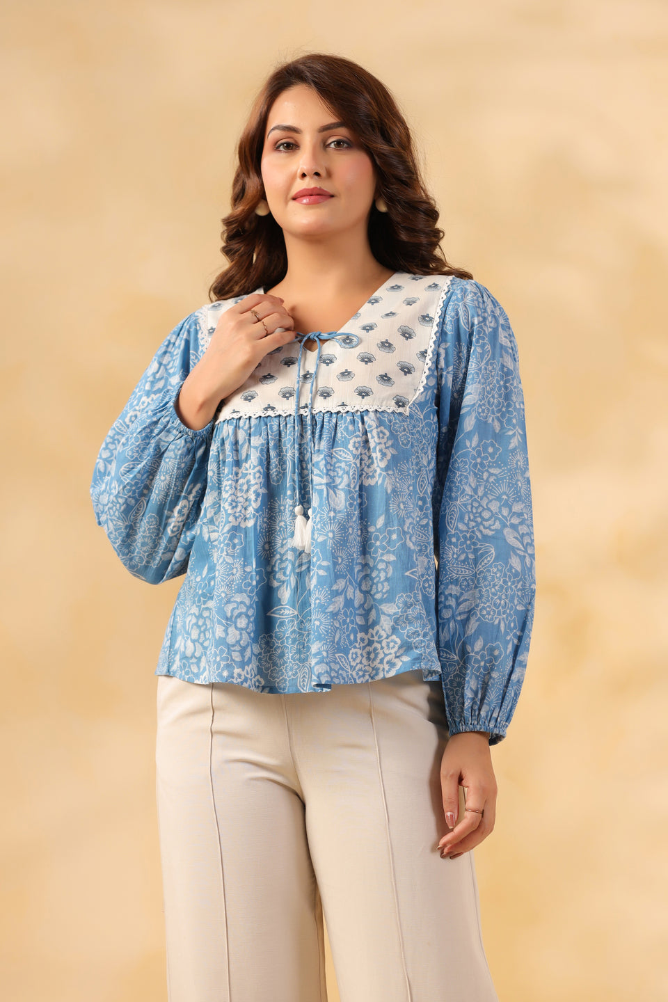 Powder Blue Floral Cotton Top