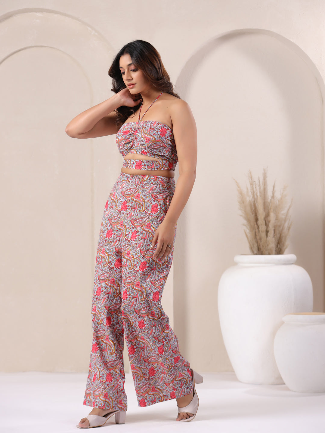 blue pink coord set standing pose relaxed fit cotton co ord set women